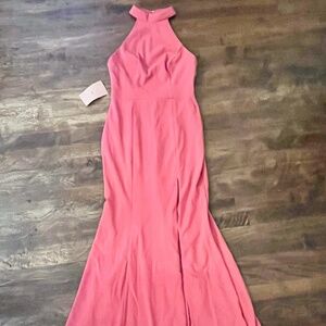 BHLDN Montreal Dress / Juliana High-Neck Side-Slit Crepe Maxi Dress